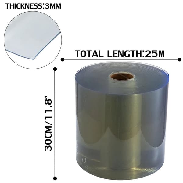 25mX30cmX3mm transparent PVC strip dörrgardin, högkvalitativt material, hög transparens, bra isolering, brett temperaturområde, lätt att skära