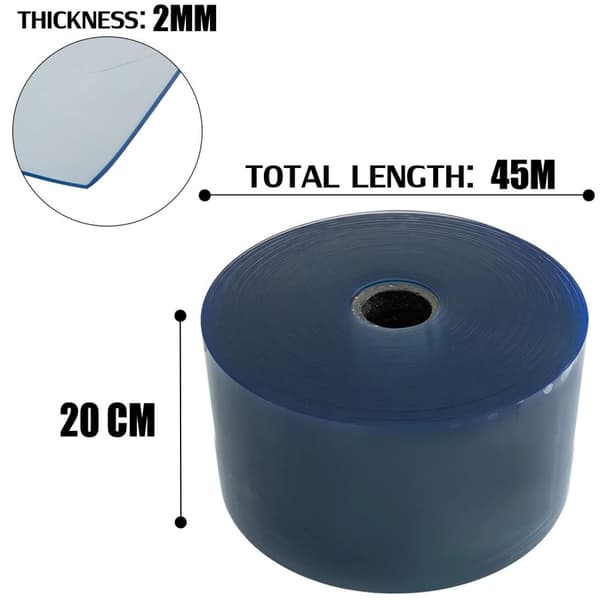 45m x20cm x2mm PVC-plast genomskinlig dörrgardinrulle, bra mjukhet, bra isoleringseffekt, reptålig, lätt att trimma