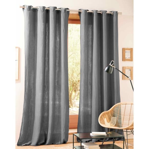 Set med 2 filteröglor gardiner 140 x 260 cm "Cotton Gauze" - Skiffer bomullsgaze