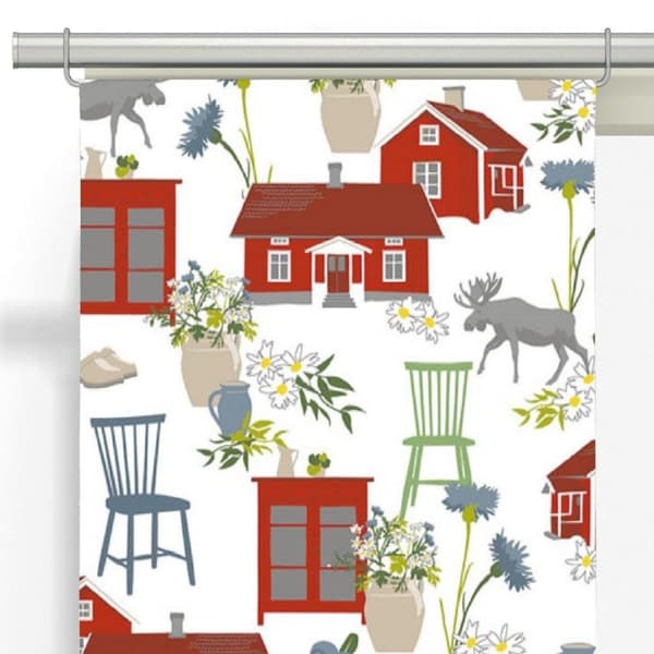 Strövtåg Panelgardiner 2-pack Offwhite/Röd