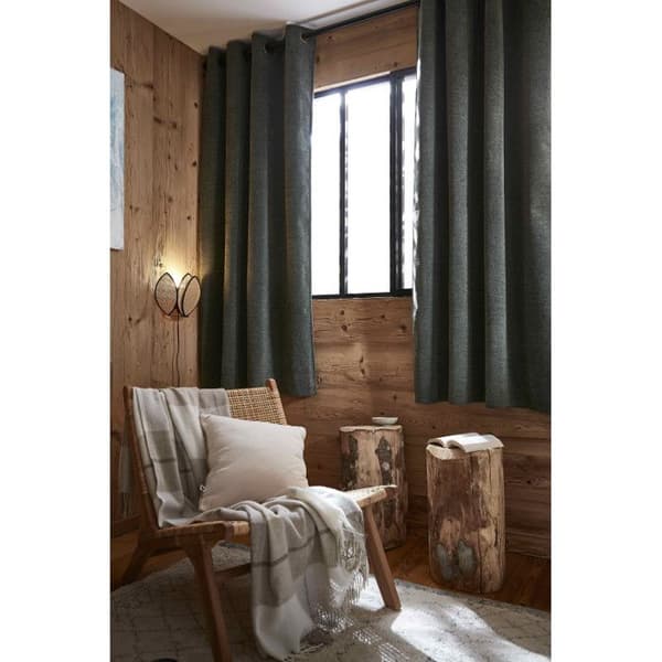 Set med 2 ljudisolerade och termiska mörkläggningsgardiner fodrade med fleece "Bjorn" 100% ogenomskinlig - Bjorn Romarin - 2 paneler 140 x 180 cm
