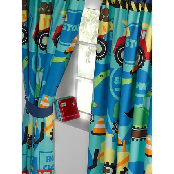 Construction Time Lined Curtains (Pack of 2) Blue/Multicoloured 168cm x 138cm