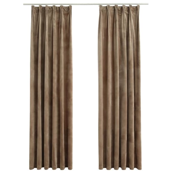 Mörkläggningsgardiner 2 st med krokar sammet beige 140x245 cm