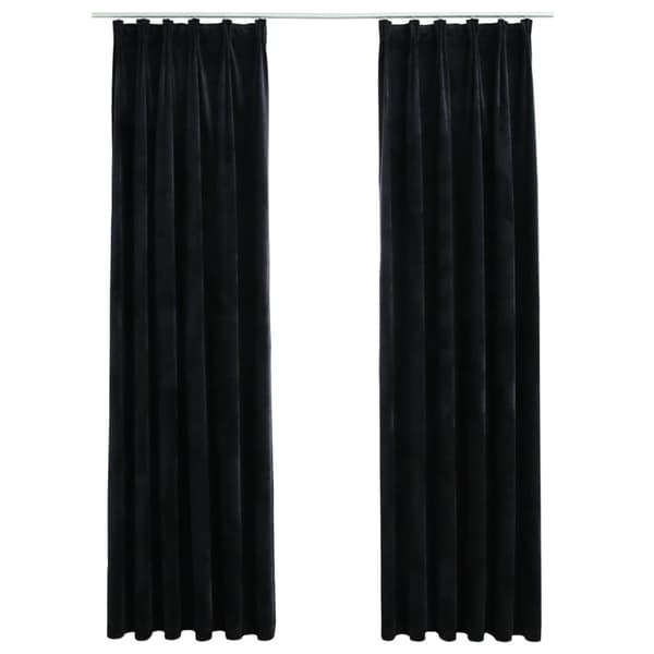 Mörkläggningsgardiner 2 st med krokar sammet svart 140x245 cm
