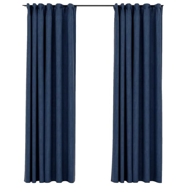 Mörkläggningsgardiner med krokar linnelook 2 st blå 140x225 cm