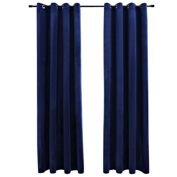 mørklægningsgardiner 2 stk. ringe 140 x 225 cm fløjl mørkeblå