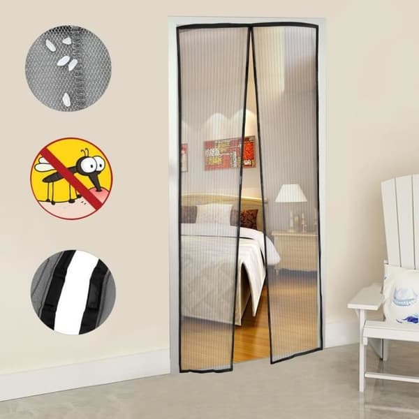 Myggnätsgardin för magnetisk anti-insektsdörr med krok-och-ögla repstängning 100x210cm