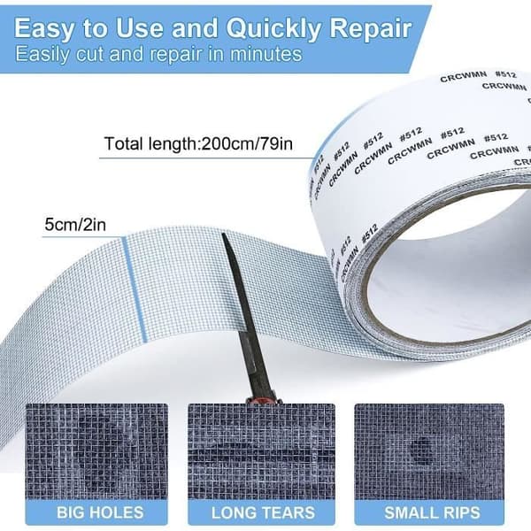 Reparationsrulle för myggnät, fönsterreparation, 5 cm x 200 cm tejp för reparation av myggnät för snabb reparation