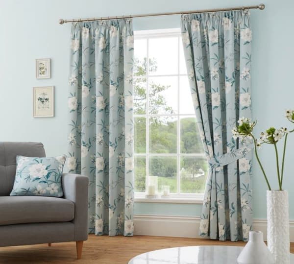 Drömmar - draperier - EVVDE90720LZD - Design - Eve - Ett par veckade gardiner med knytband - 229 x 183 cm (B x H) - Ankblå