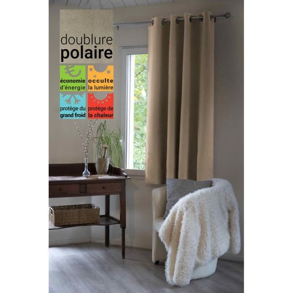 Mörkläggnings- och termogardin fodrad med fleece Inuit Lin - L'EFFET PAPILLON - 140 x 180 cm - Brun