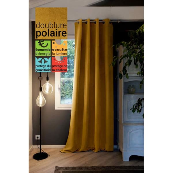 Mörkläggnings- och termogardin fodrad med fleece "Inuit" alla storlekar - Inuit Senap - Mörkläggningspanel + Fleece 140 x 280 cm