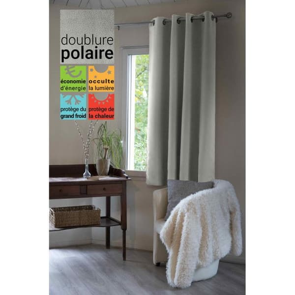 Inuit termiskt och mörkläggande gardin med polarfleece - L'EFFET PAPILLON - Ljusgrå - 140x180 cm