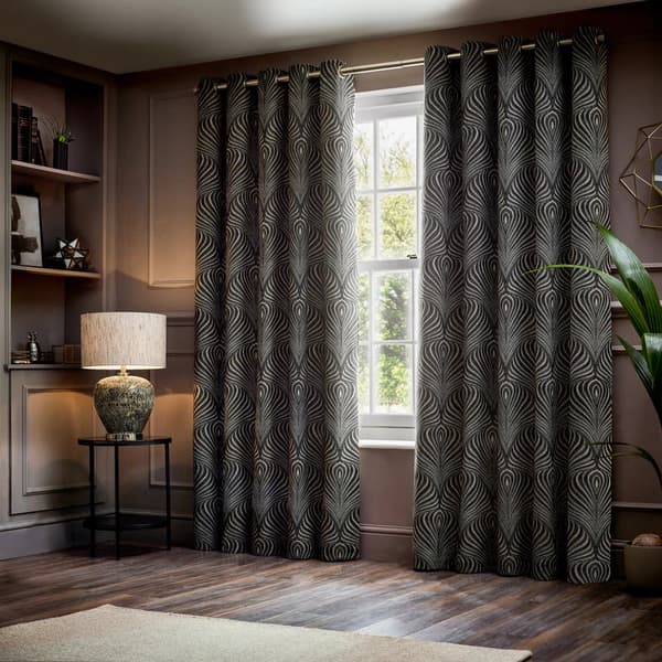 Paoletti Gatsby Jacquard Eyelet Curtains Black 168cm x 183cm