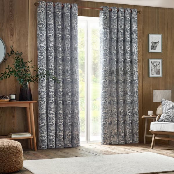 Furn Winter Woods Chenille Animals Eyelet Curtains