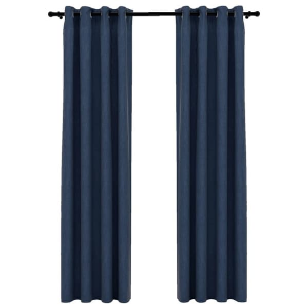 Pellavamaiset pimennysverhot renkailla 2 kpl sininen 140x245 cm