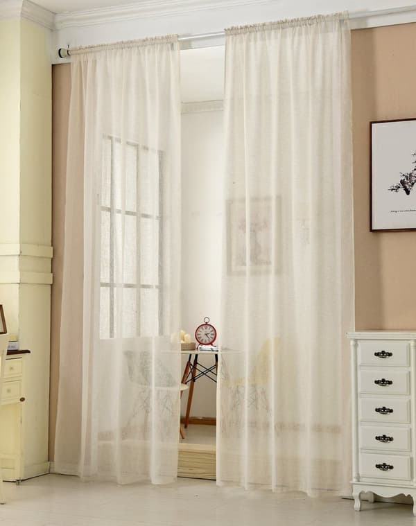 Rootz Sæt med 2 gennemsigtige gardiner - Gennemsigtige voile-gardiner - Flødegardiner i linned-look - Materiale af høj kvalitet, perfekt lysfiltrering