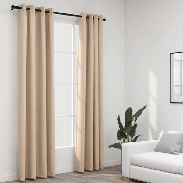 vidaXL mørklægningsgardiner med øjer 2 stk. hør-look 140x245 cm beige -  Gardiner