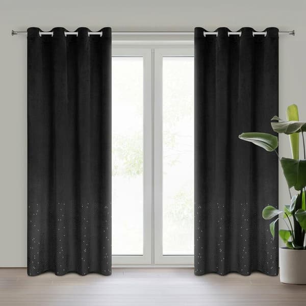 Færdiglavet gardin Ariadna 140x250 sort fløjl dekoreret med diamanter på øjer Eurofirany
