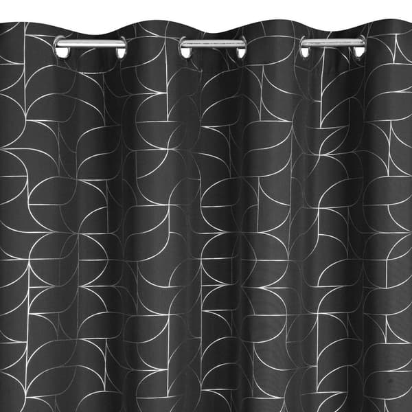 Gardin 140x250 Evi sort og sølv med et skinnende geometrisk print, klar med Eurofirany-øjer