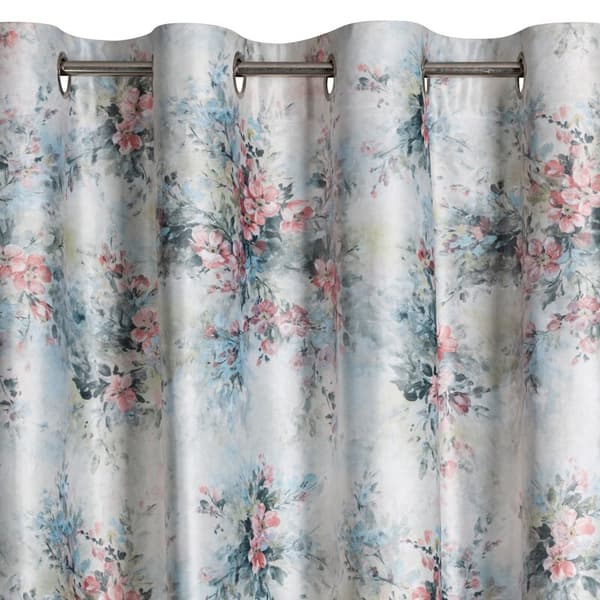 Gardin 140x250 Marisa grön rosa sammet med ett blommönster redo med öljetter Eurofirany