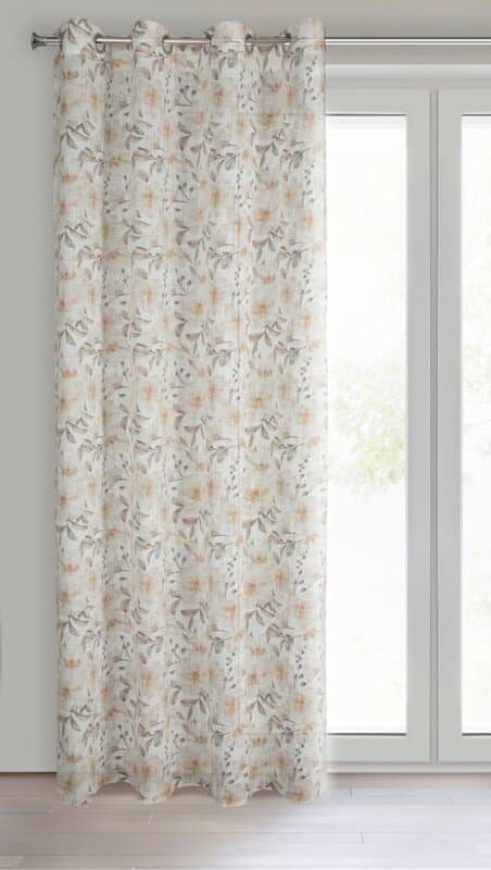 Gardin 140x250 Amara naturliga beige blommor redo med Z10 öljetter Eurogardiner