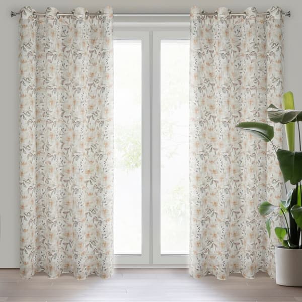 Gardin 140x250 Amara naturliga beige blommor redo med Z10 öljetter Eurogardiner