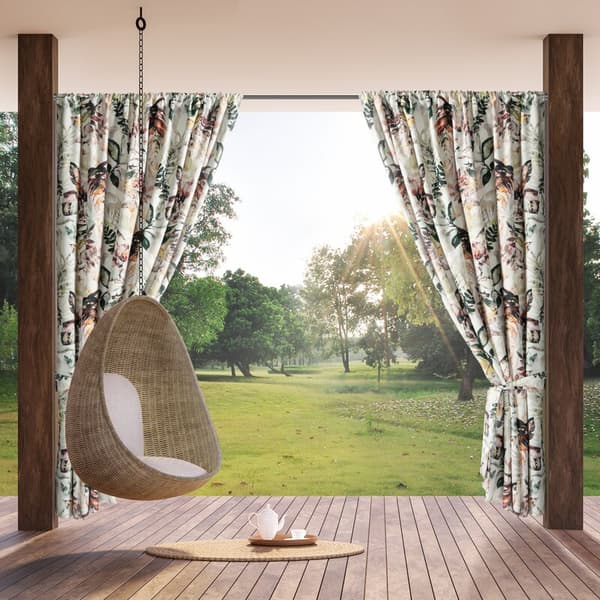 Færdiglavet gardin 155x200 Garden 2, hvide, farverige blade til haven, vandtæt, monteret på Eurofirany-tunnelen
