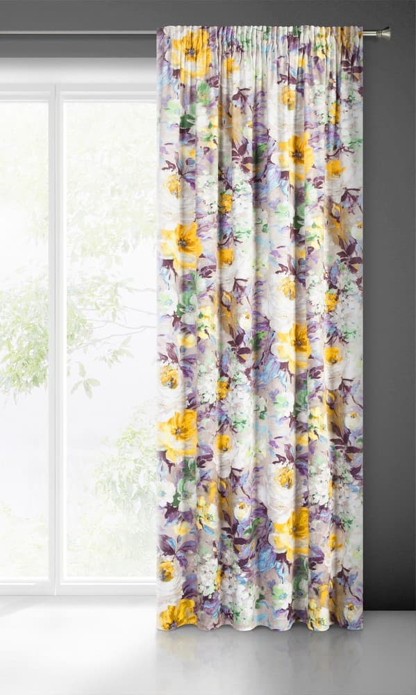 Verho 140x270 Amelie beige sinapin kukkaveluuri valmiina teipille Eurofirany