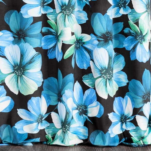 Gardin 140x270 Kleo svarta blå blommor färdiga på sammetstejp Eurofirany