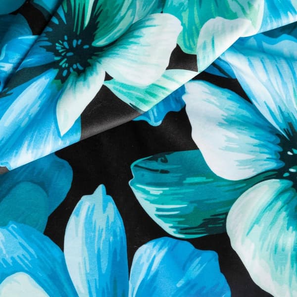 Gardin 140x270 Kleo svarta blå blommor färdiga på sammetstejp Eurofirany