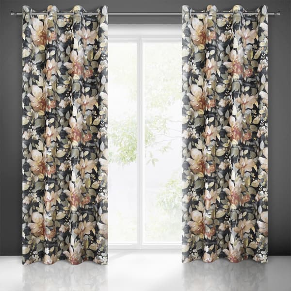 Gardin 140x250 Betty grafit beige blomster fløjl klar med øjer Eurofirany