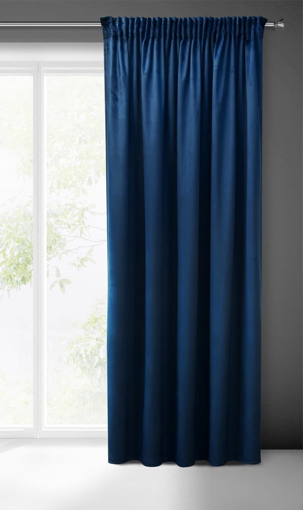 Gardin 140x270 Sibel, marineblå fløjl, klar på Pierre Cardin tape