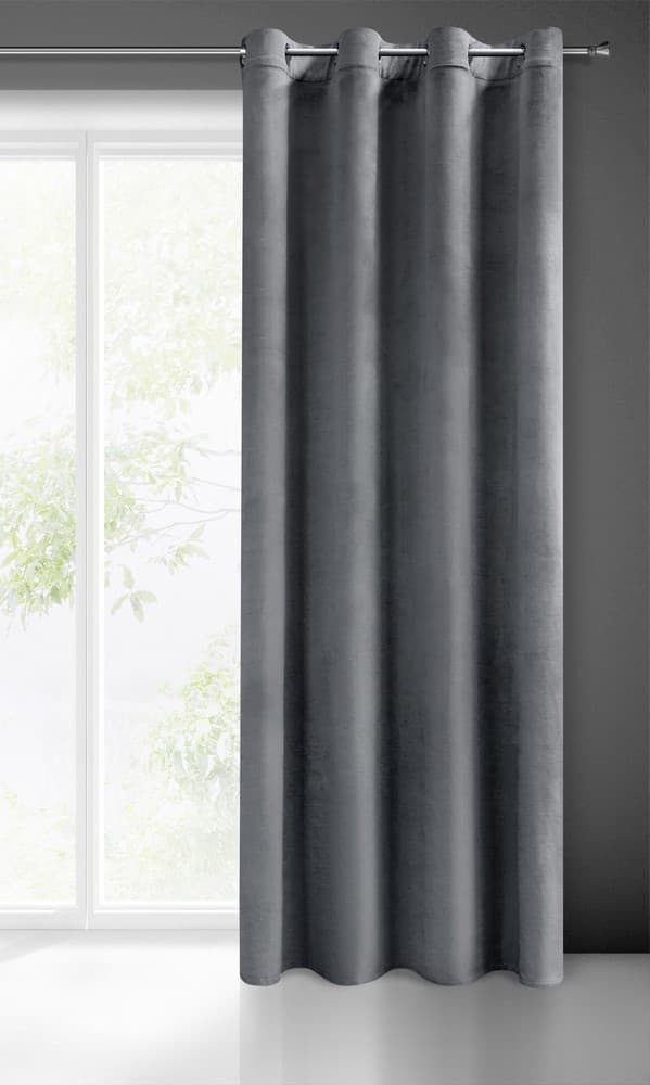 Gardin 140x250 Melanie grafit sammet redo med öljetter Eurogardiner