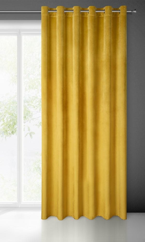 Verho 215x250 Melanie sinappisametti valmis silmukoilla Euroverhot