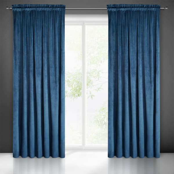 Gardin 140x270 Melanie marineblå fløjl færdiglavet Eurofirany tape