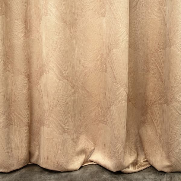 Gardin 140x250 Goja beige sammet ginkgo blad på genomföringar Pierre Cardin med ett glänsande tryck Eurogardiner