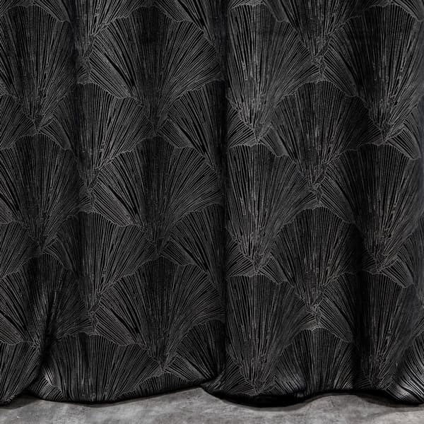 Gardin 140x250 Goja sort fløjl ginkgo blade på tylle Pierre Cardin med et skinnende print Eurogardiner