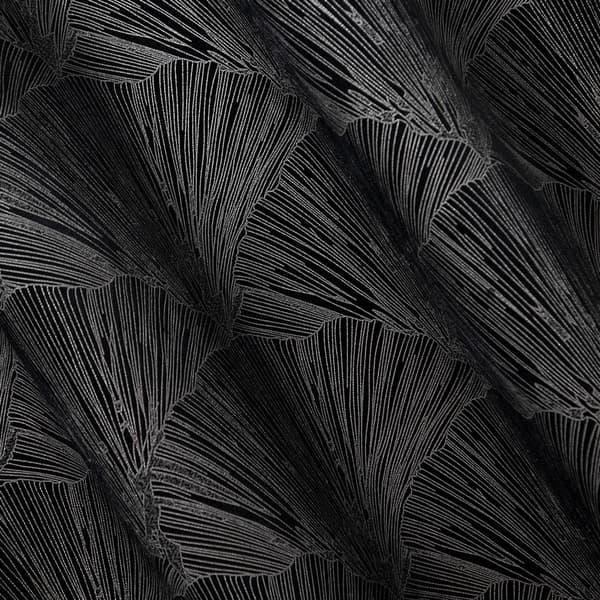 Gardin 140x250 Goja sort fløjl ginkgo blade på tylle Pierre Cardin med et skinnende print Eurogardiner