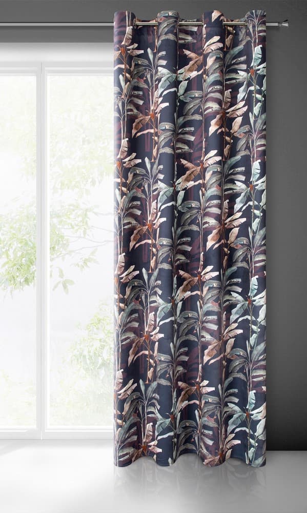 Gardin 140x270 Nikola, grafitgrön, bananblad, sammet, färdig att tejpa, Eurofirany