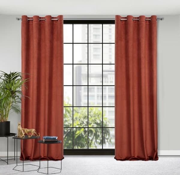 Gardin 140x250 Lili mahogny färdig med sammetsöglor med en iögonfallande vågig prägling Eurofirany