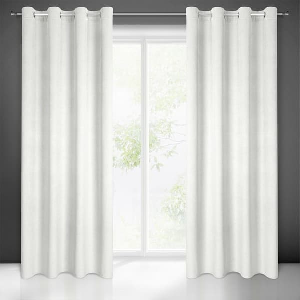 Verho 140x250 Eliza valkoinen valmiina samettisilmukoilla pienellä kohokuvioidulla geometrisella kuviolla Eurofirany