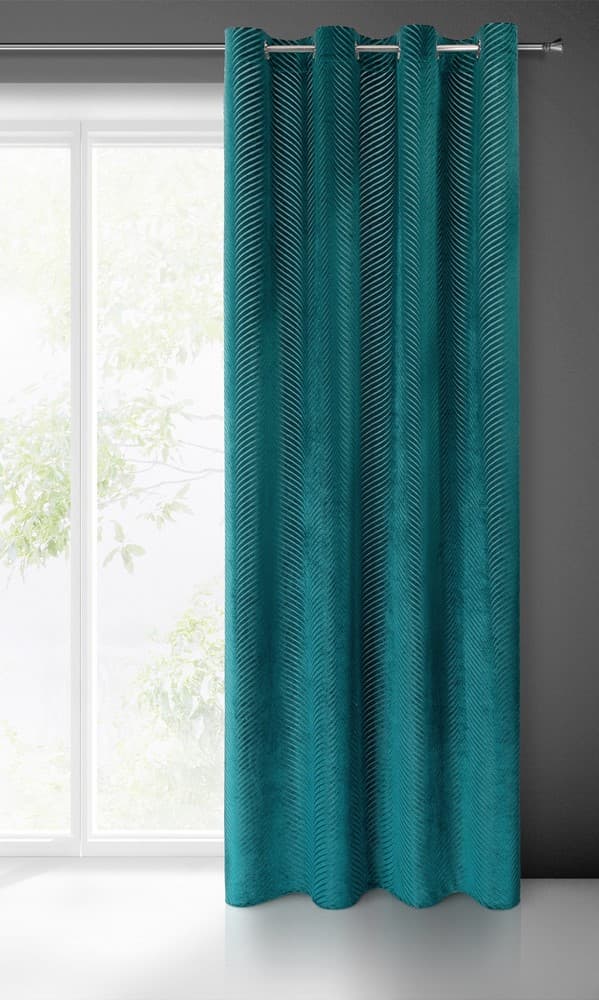 Verho 140x250 Lussi, tumma turkoosi, valmis, samettia silmukoilla, jacquard-kuvioinen Euroverhot