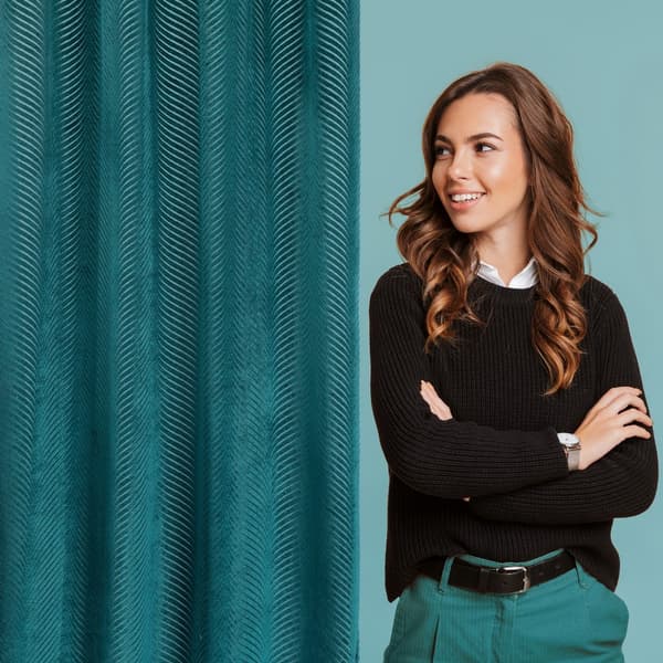 Verho 140x250 Lussi, tumma turkoosi, valmis, samettia silmukoilla, jacquard-kuvioinen Euroverhot