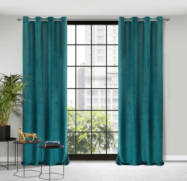 Verho 140x250 Lussi, tumma turkoosi, valmis, samettia silmukoilla, jacquard-kuvioinen Euroverhot