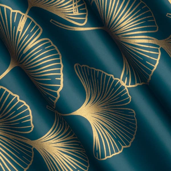 Gardin 140x250 Harmony turkos mörka ginkgoblad redo på genomföringar Eurofirany