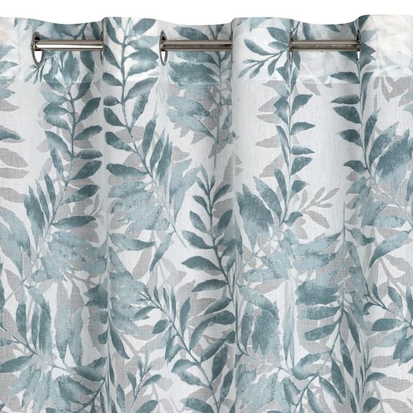Verho 140x250 Hariet, sininen, puoliläpinäkyvä, jacquard oksakuviolla, valmiina Eurofirana-silmukoilla
