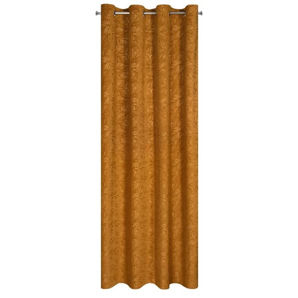 Gardin 140x250 Octavia honung, gjord av mjuk sammet med ett präglat lövmönster, redo med öljetter Eurogardiner