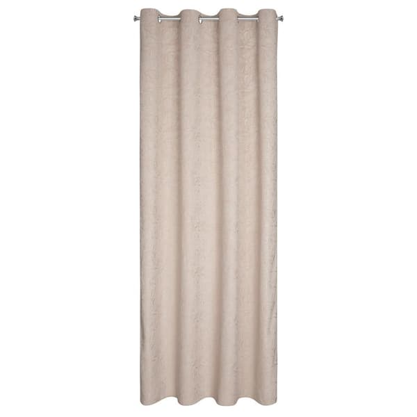 Gardin 140x250 Octavia beige, gjord av mjuk sammet med ett präglat lövmönster, redo med öljetter Eurofirany