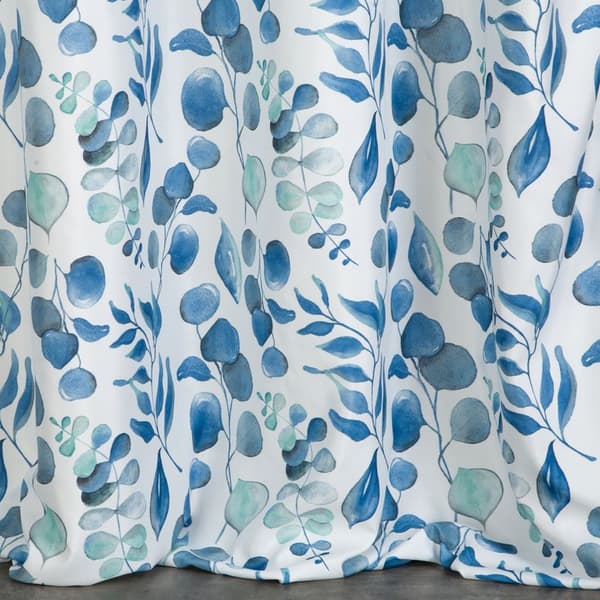 Gardin 140x250 Rosali hvidblå med print af malede kviste, lavet af lys mikrofiber, klar med Eurofirany-øjer