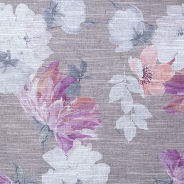 Gardin 140x250 Sherry, sølvrosa, med blomsterprint, lavet af let, semi-transparent etamin, klar med Eurofirana-øjer